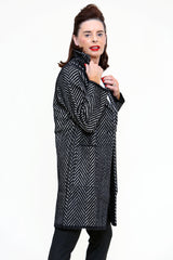 Bayonne Fluffy Striped Coat In Black