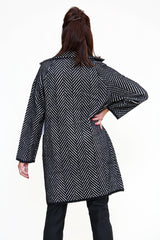 Bayonne Fluffy Striped Coat In Black