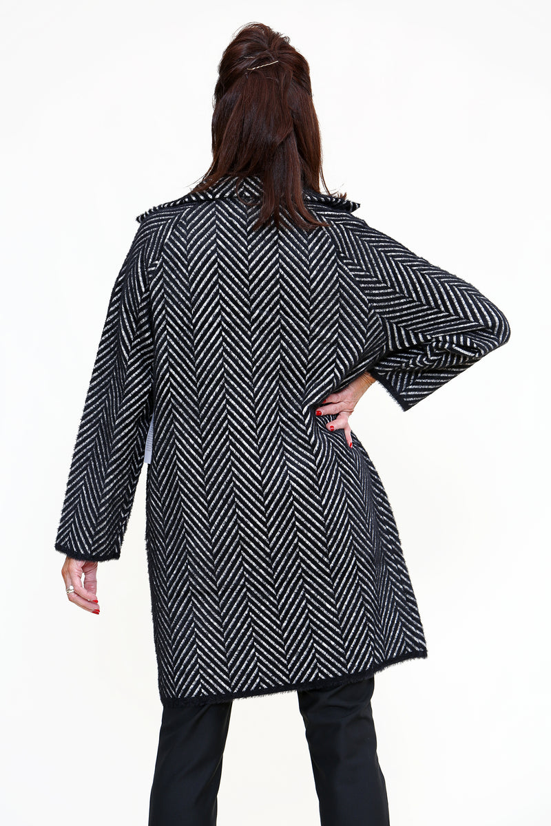 Bayonne Fluffy Striped Coat In Black