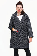 Bayonne Fluffy Striped Coat In Black