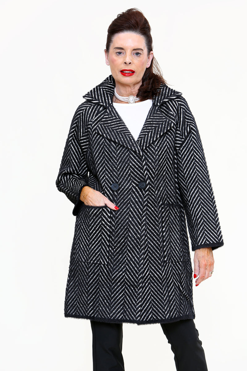 Bayonne Fluffy Striped Coat In Black