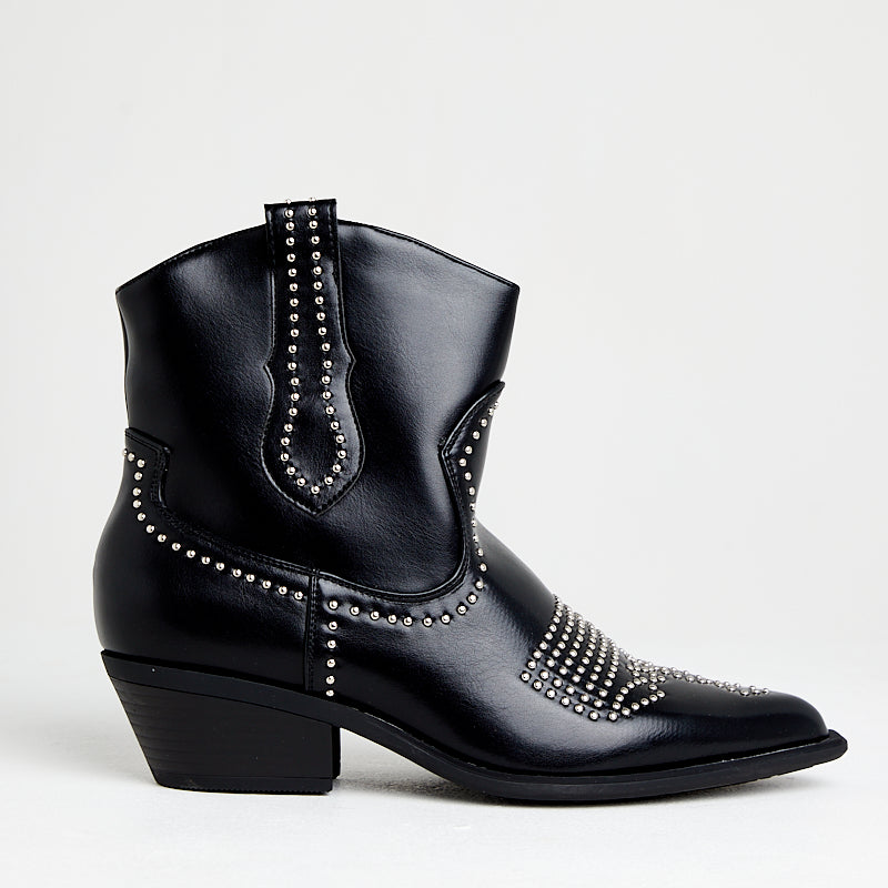 Studded Embellishments Ankle Boot in Black- 9368-38