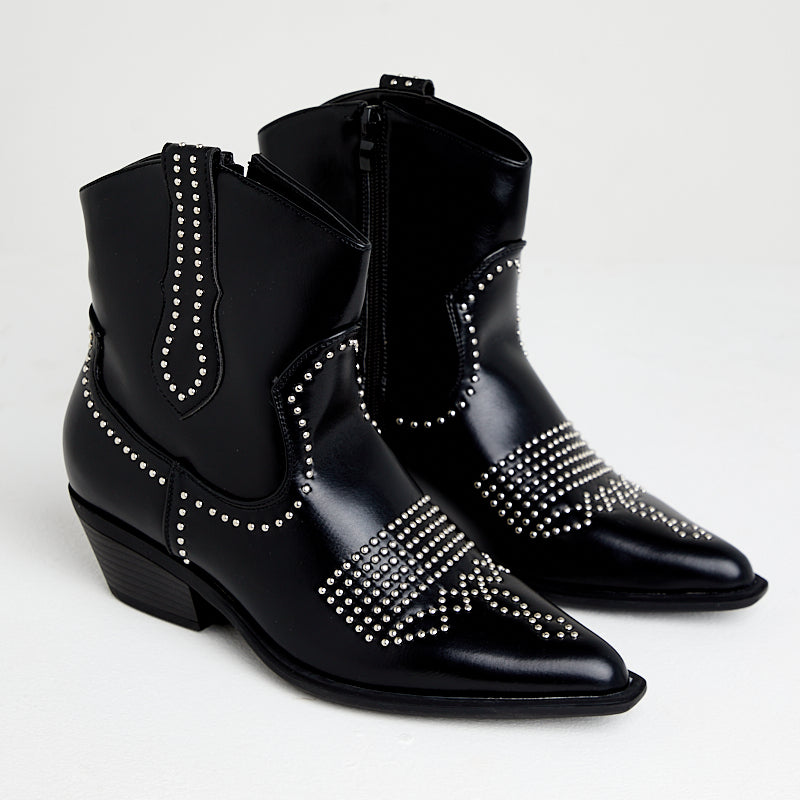 Studded Embellishments Ankle Boot in Black- 9368-38