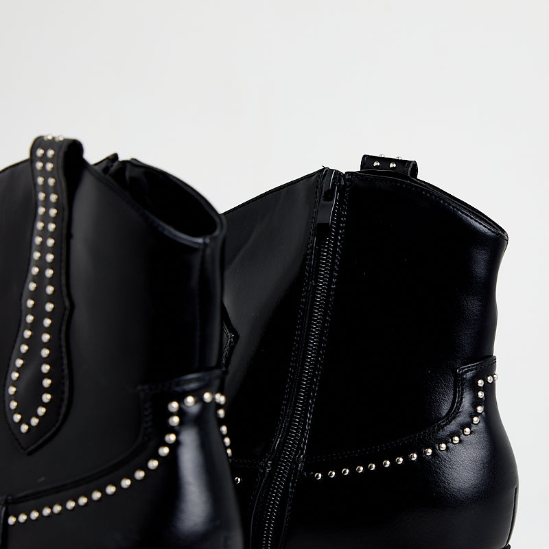Studded Embellishments Ankle Boot in Black- 9368-38