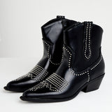 Studded Embellishments Ankle Boot in Black- 9368-38