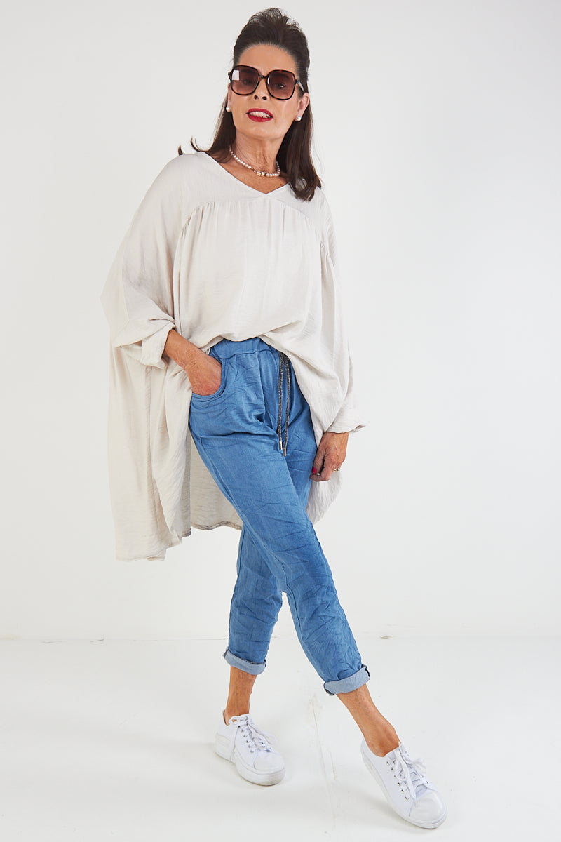kimmy Trousers  In Wash Denim Blue