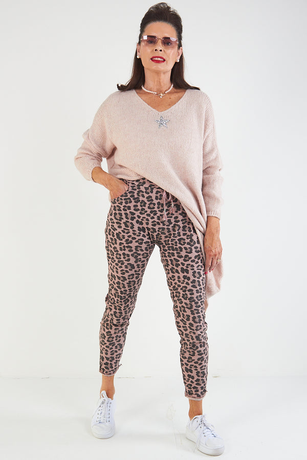 Leopard Print magic trousers  in Blush Pink