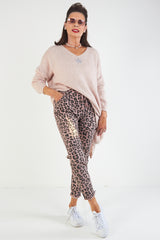 Leopard Print magic trousers  in Blush Pink