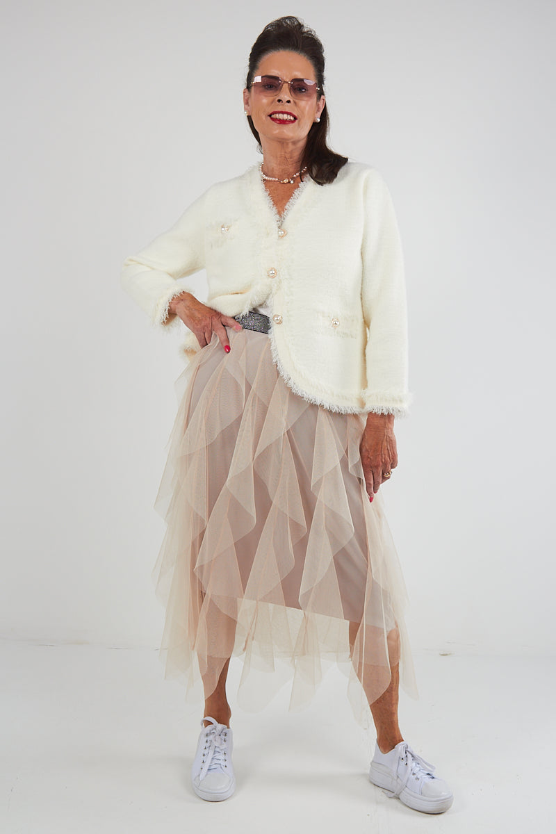 Tara Ruffle  Skirt In Beige