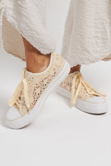 Sofia   Step Into Spring Broderie anglaise casual trainers In Beige