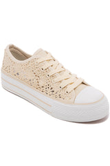 Sofia   Step Into Spring Broderie anglaise casual trainers In Beige