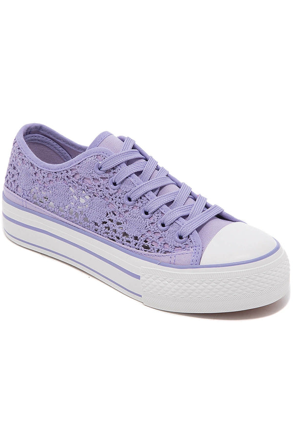 sofia       Step Into Spring Broderie anglaise casual trainers In Lilac