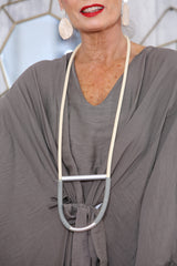 LAGEN LOOK long RUBBER NECKLACE beige with grey