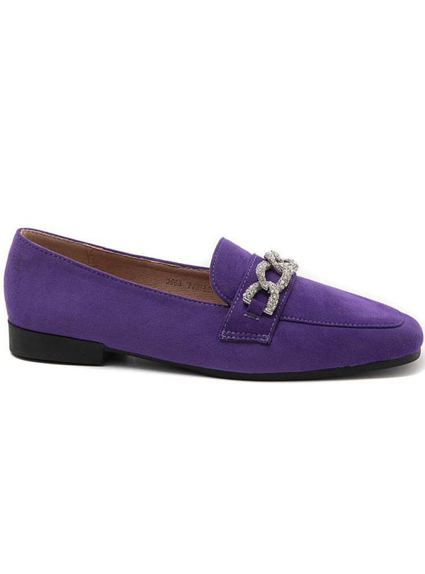 Women's Embellished  Flats Loafers in Purple - 3666